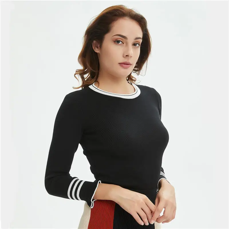 

GGRIGHT Casual O-Neck Knitted Sweater Women 2018 Autumn Winter Striped Long Sleeve Pullovers Sweaters Female Jumpers Sexy