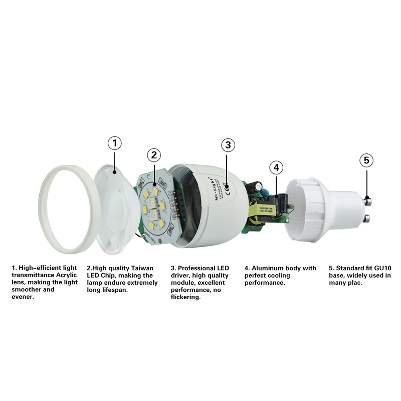 Светодиодная лампа Mi.light FUT018 GU10 1 6 миллиона цветов регулируемая яркость 2 4G 85 265 в 5