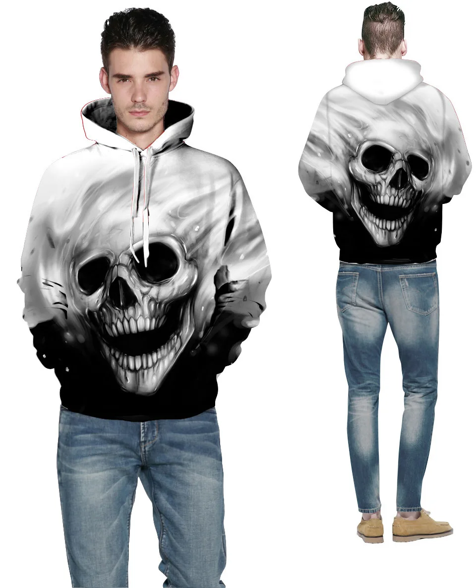 Newest Skull Print 3D Hooded Pullovers Full Sleeve Winter Autumn Hoodies Sporting Tracksuits Couplewear Women/men Sweatshirts | Женская