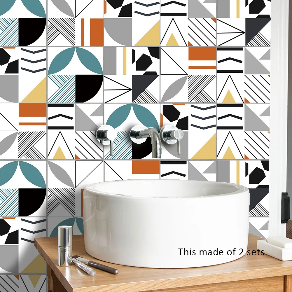 

10pcs/set Geometric Color Line Tile Stickers DIY Anti-Slip Self-Adhesive Waterproof Wall Sticker For Hotel Bathroom Kitchen