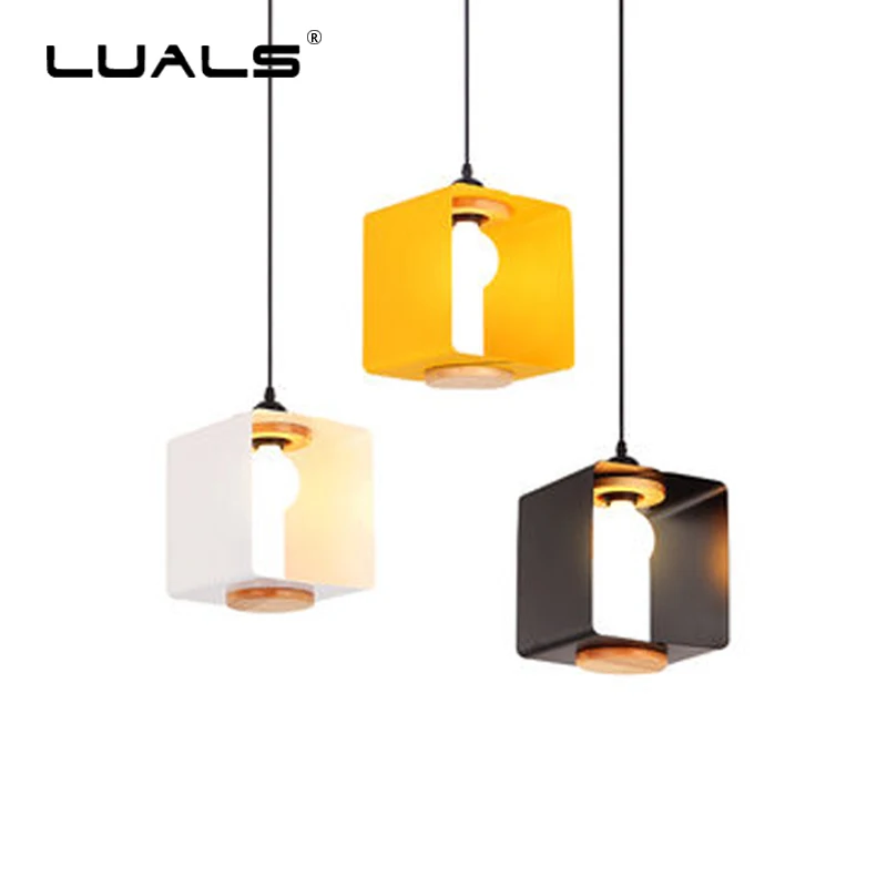 

Nordic Pendant Lamp Simple Pendant Lights For Dining Room Modern Macaron Iron Art LED Hanging Lamp Creative Square Home Lighting