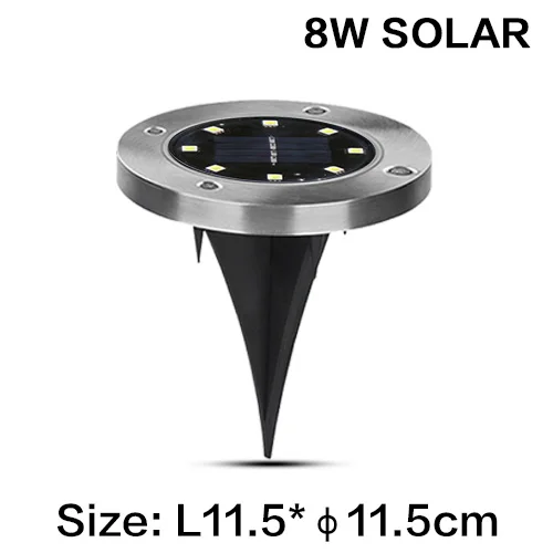 8W SOLAR Светодиодный подземный светильник, 5 Вт, 10 Вт, COB, напольный светильник, напольный светильник, для улицы, для наземного сада, квадратная дорожка, для погребенного двора, для точечного пейзажа, 110V220V, DC12V, 24 V, IP68 - Испускаемый цвет: 8W SOLAR
