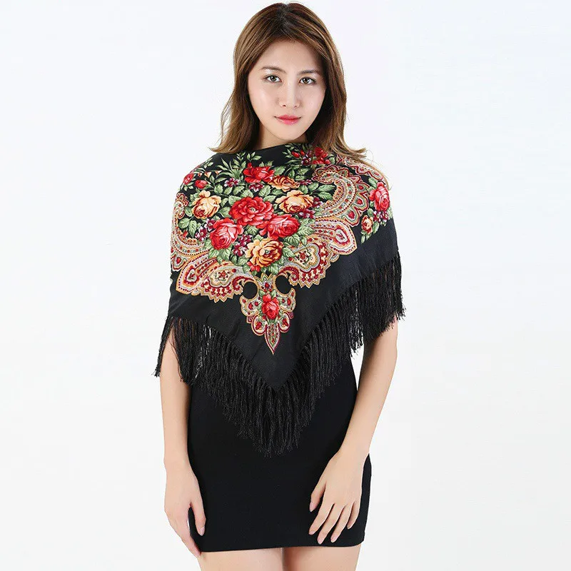 2017 Autumn and Winter Russian Brand New Fashion Big Size Square Scarf Cotton Long Tassel Print Shawl For Women Floural |