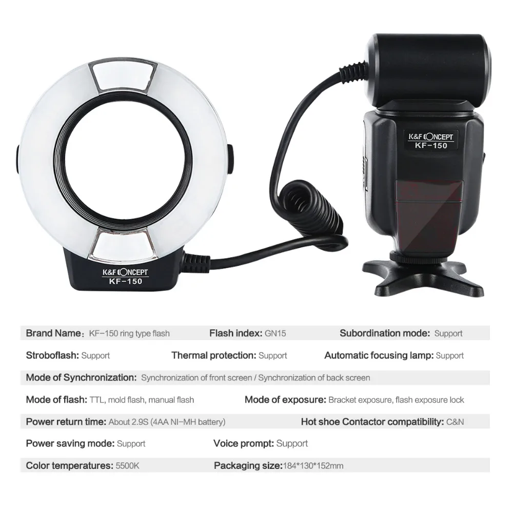 K & F CONCEPT KF 150 N i TTL Macro Ring светильник ЖК дисплей для камер Nikon D5100 D3200 D5300 D3300 D300 DSLR