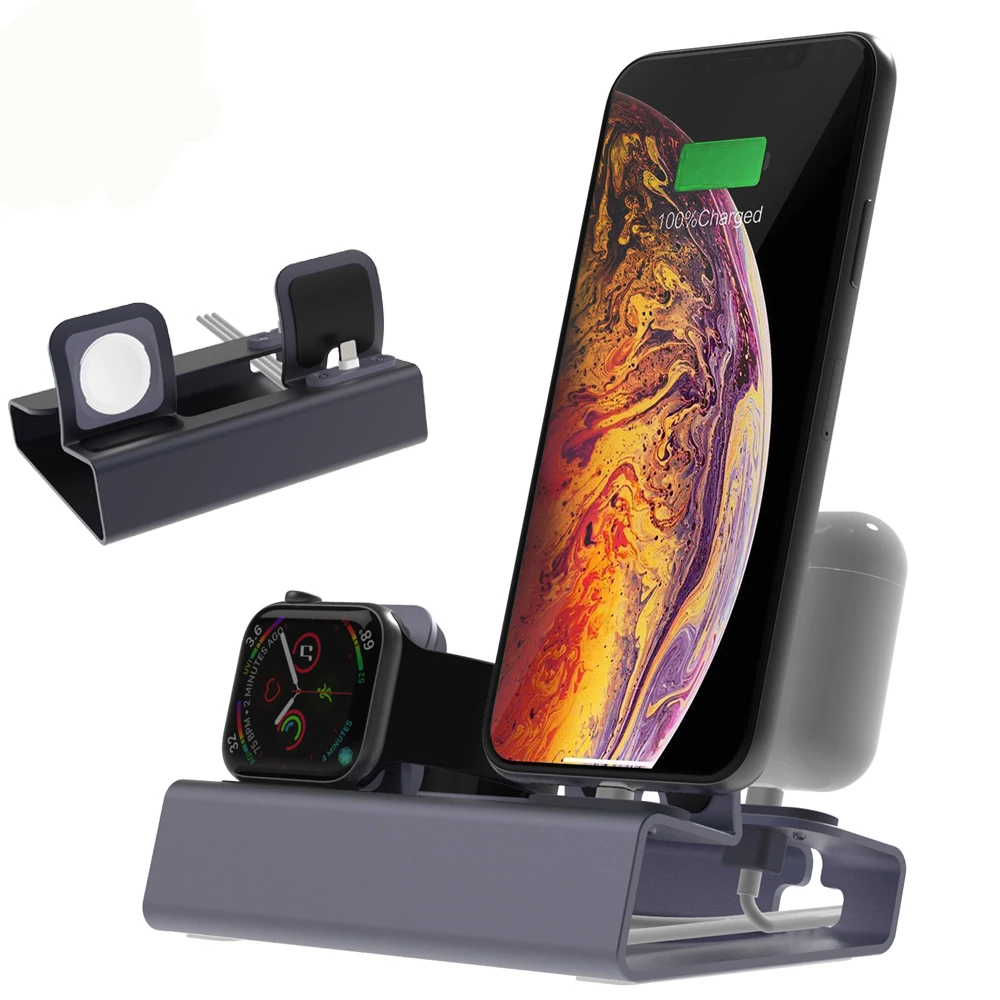 Для Iphone X XR MAX 8/7/6/5/SE Алюминиевая Подставка для зарядки док-станция Apple watch