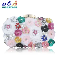 new color crystal evening day clutches flower wedding bags evening bag full dress party handbag bride bag purse lady gift