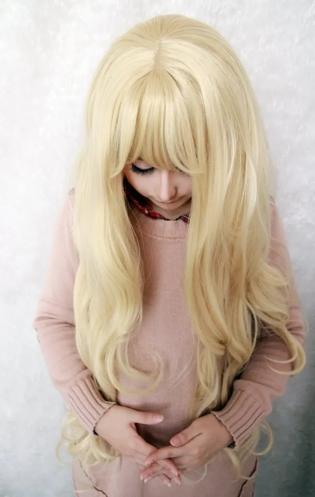 Длинный парик для косплея MCOSER 90 см Watatsuki noToyohime светло желтый волнистый аниме|wig