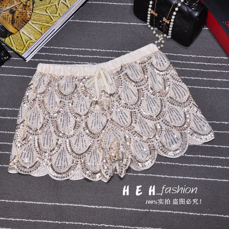 Cakucool для женщин люрекс шорты с пайетками блестящие короткие штаны украсить бисер