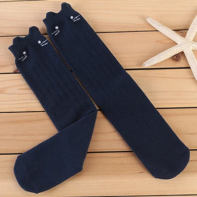 Navy blue Милые детские мультяшные носки с милым котом для маленьких девочек высокие носки до колена с животным принтом высокие детские носки за колено для девочек - Цвет: Navy blue