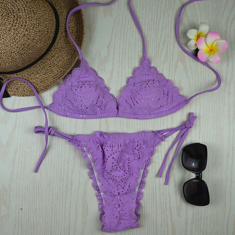 Комплект бикини с вырезами и цветочным кружевом 2020 женский купальник микро мини