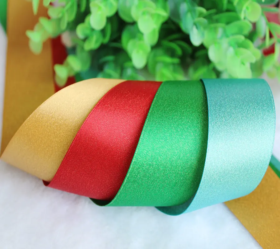 Новый 20 ярдов 38 мм золото двусторонний Атлас блеск декорации с лентой подарочная