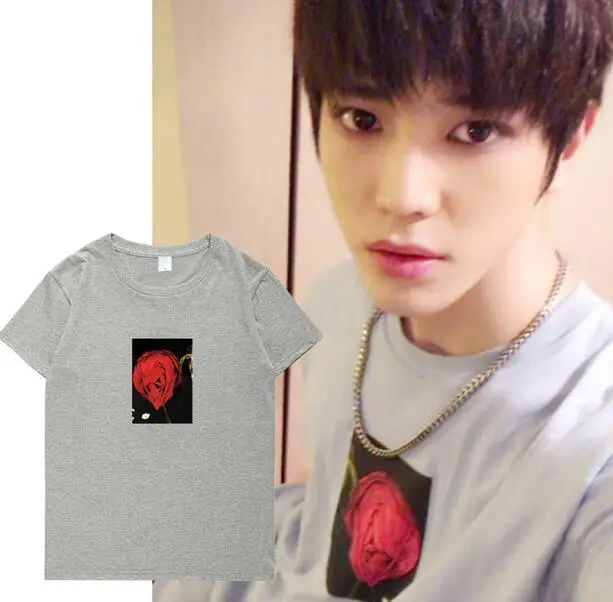 Kpop nct u 127 Taeyong Футболка с принтом одинаковой розы и круглым вырезом модная летняя