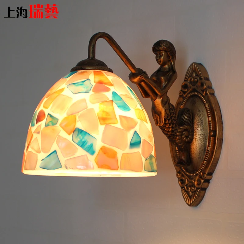 Средиземноморская Светодиодная лампа Tiffanylampe настенная Tiffany Mermaid AC 110/220 в E27