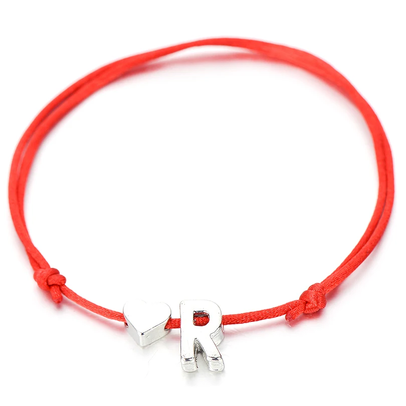 IYOE Gold Silver Color Tiny Heart Initials Name Letter Bracelet For Women Men Kids Hand Braided Red Rope Bracelets Couple Gifts