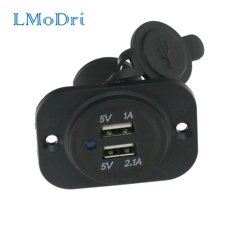 

LMoDri Universal 12V Motorcycle Waterproof Dual USB Port Charger Socket Outlet 1A 2.1A With Mounting Plate