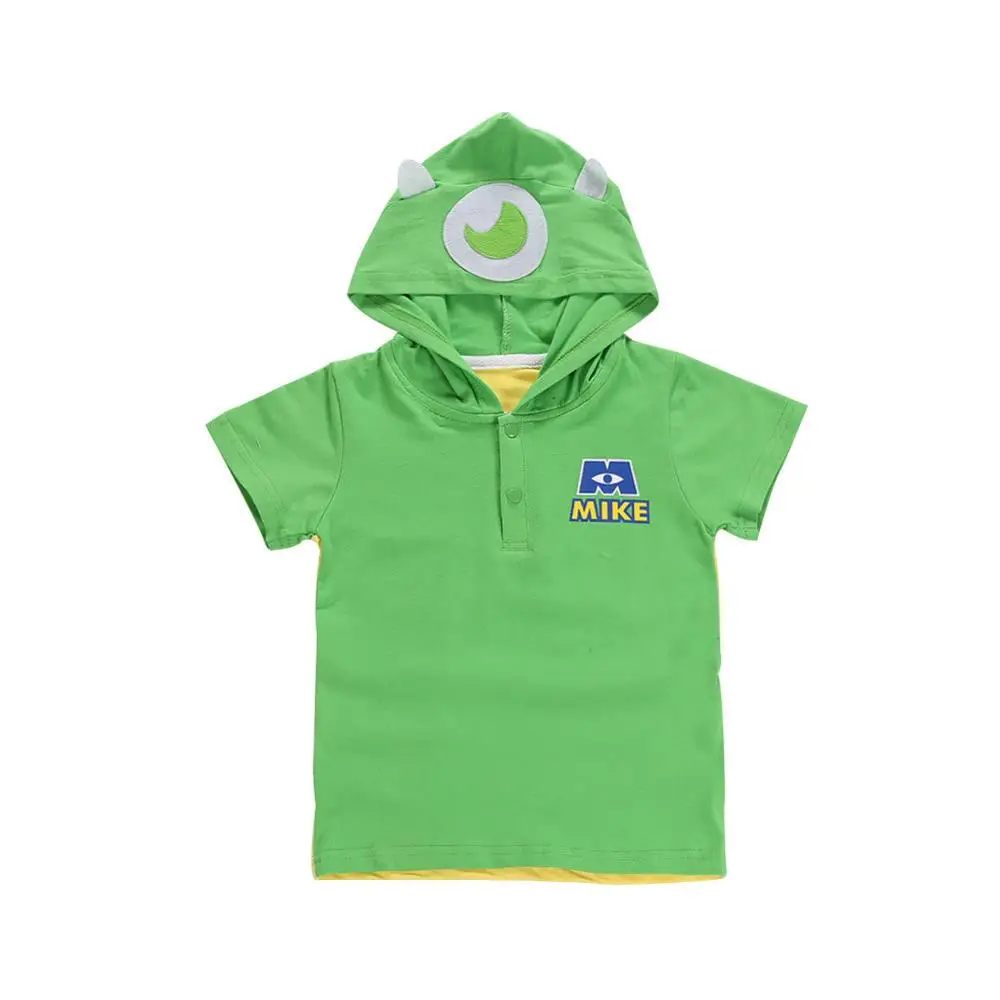 Green Mike Дети мультфильм Животные с капюшоном футболка дети мальчики девочки толстовки Одежда любящие Мальчики Дети футболка унисекс короткий спортивный костюм - Цвет: Green Mike
