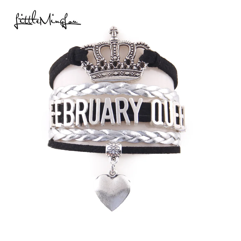 february Серебряный браслет в форме короны, браслет королевы января, женские браслеты и браслеты для женщин, ювелирные изделия, подарок на день рождения - Окраска металла: february