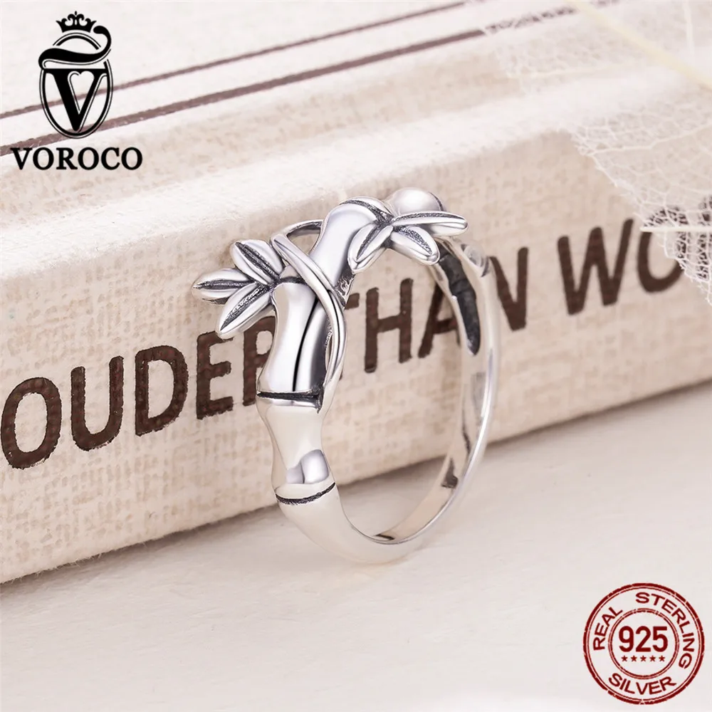 VOROCO,, натуральная 925 пробы, серебро, бамбук, уникальные кольца на палец, унисекс, хорошее ювелирное изделие, S925 Argent, подарки для женщин, VSR136