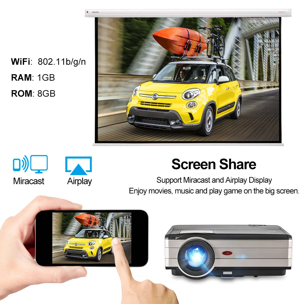 CAIWEI A8 Android WIFI цифровой Умный домашний кинотеатр проектор игровой Поддержка HD 1080P