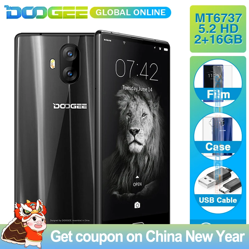 DOOGEE MIX Lite, 2 Гб+ 16 ГБ, 5,2 HD дюймов, Безрамная задняя двойная камера, фронтальная, отпечаток пальца ID, MT6737, четырехъядерный, 3080 мАч, 4G мобильный телефон
