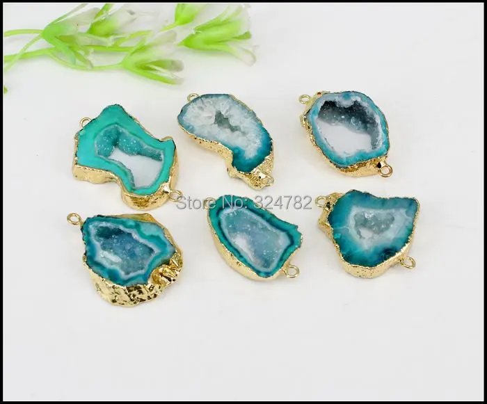 5 шт. натуральный жеод срез камня коннекторы из Золотого Металла с натуральным