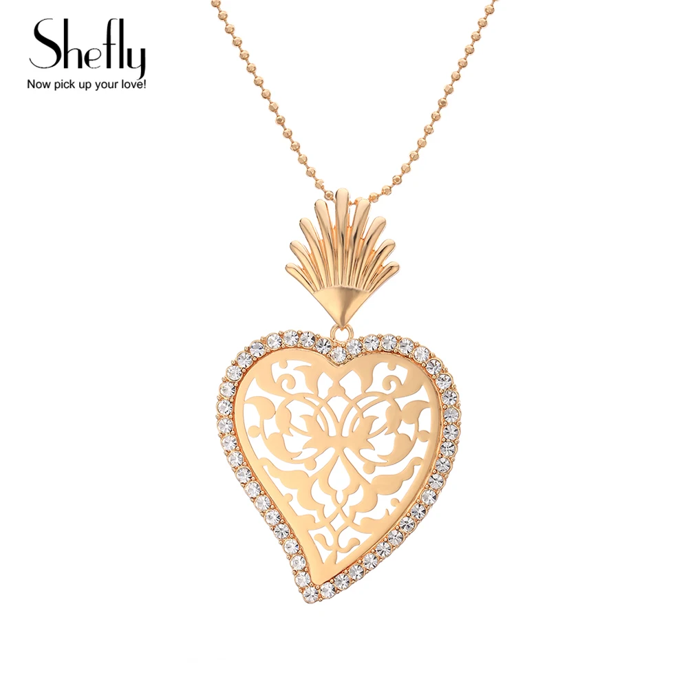 

Shefly Fashion Jewelry Romantic Women Necklace Silver Color Gold AAA CZ Crystal Heart Pendant Necklace For Bride Wedding Jewelry