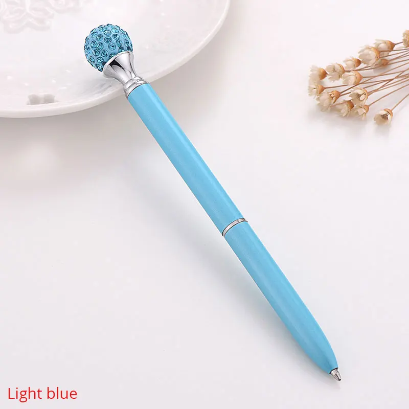 Light blue 14-Цвет кристальная ручка Бизнес встречи металлическая ручка милые женские Подарочные ручки для офиса подарок джентльмен масло Шариковая ручка - Цвет: Light blue