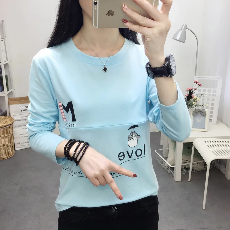 511 sky blue Весна длинный рукав Послеродовая Женская одежда для грудного вскармливания футболка с модным принтом для кормящих футболки топы для грудного вскармливания - Цвет: 511 sky blue