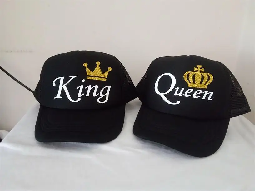 Бейсболка King queen с принтом для влюбленных, сетчатая бейсболка с козырьком, мужские женские шапки, Золотая Корона, дорожная Королевская корона, s