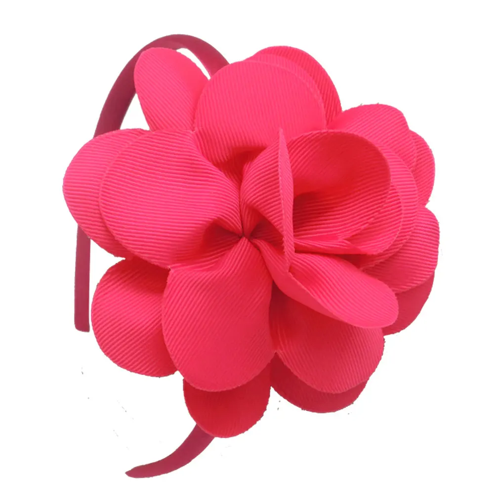 Shock pink Детская лента для девочек, большой цветок, ободок с бантиком, обруч тиары для волос, головные повязки для девочек, аксессуары - Цвет: Shock pink