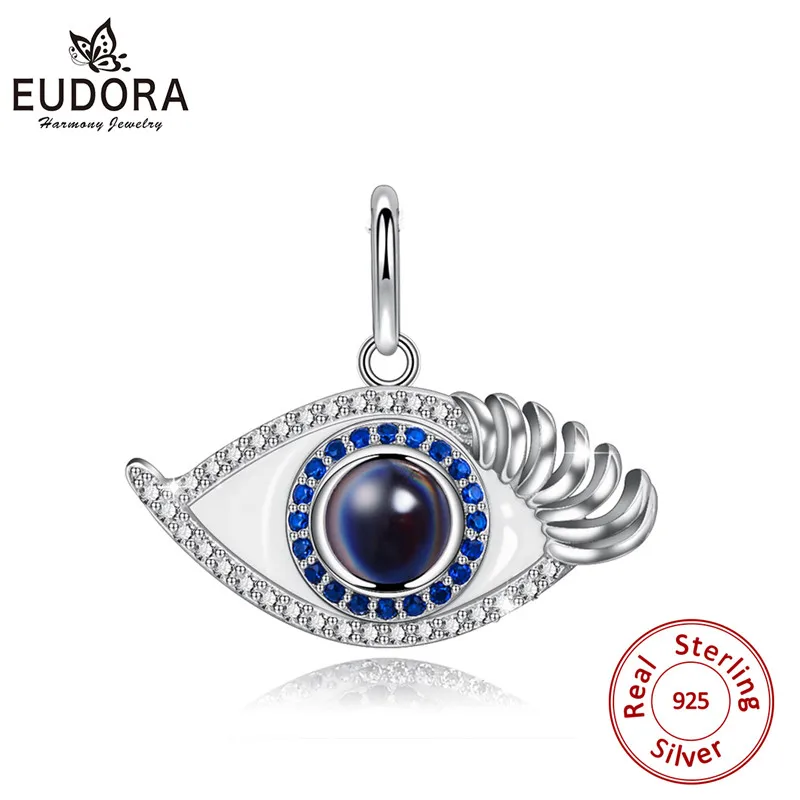 only pendant-silver EUDORA, 925 пробы, Серебряный кулон "сглаза", я люблю тебя, 100 язык, Кристальное женское ожерелье, хорошее ювелирное изделие, подарок на день Святого Валентина - Окраска металла: only pendant-silver