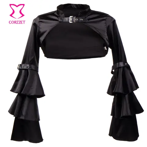 Женское Фланелевое болеро, черное готическое пальто с рюшами, длинным рукавом и поясом, сексуальный корсет, аксессуары для бурлеска