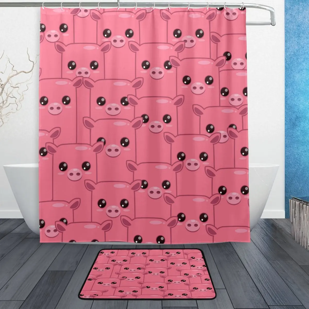 Водонепроницаемая занавеска для душа из полиэстера с крючками|polyester fabric shower