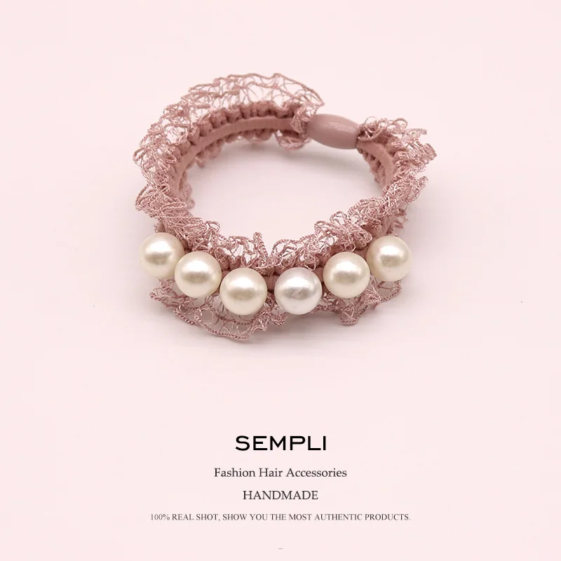 14 цветов Нейлоновые эластичные резинки для волос для женских кружев и жемчуга Очень высококачественная эластичная ободок Резинка для волос в аксессуарах.