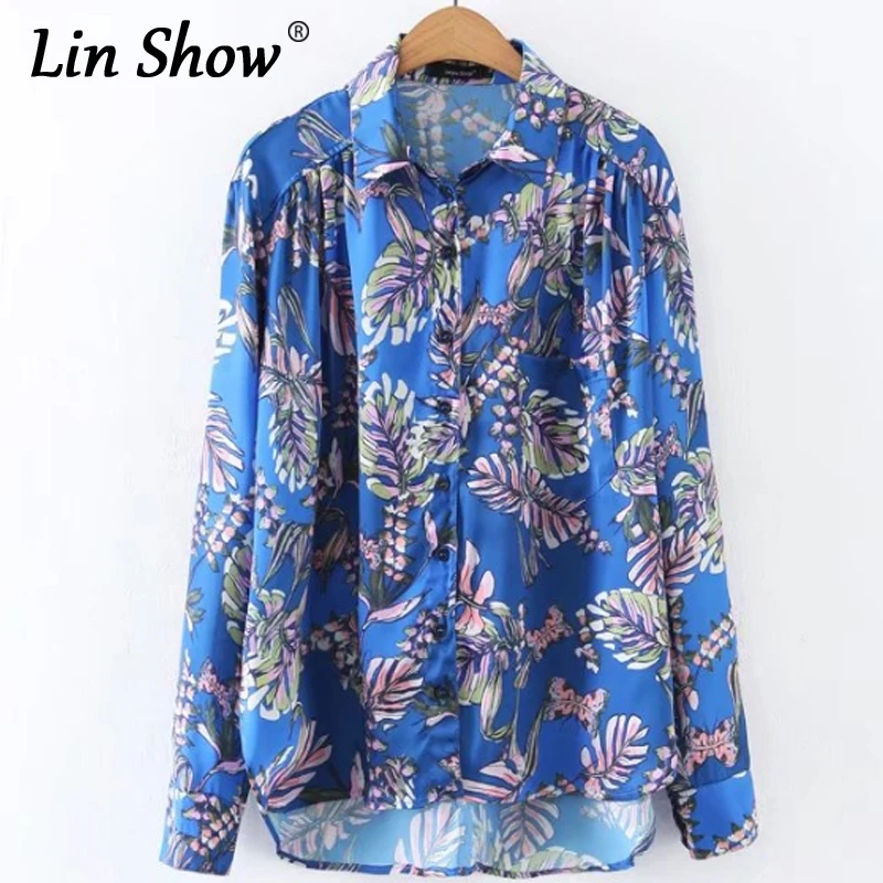 Linshow с цветочным принтом одежда длинным рукавом Женские топы и блузки женские