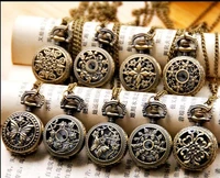 free shipping wholesale vintage bronze small flower pocket watch necklace 12 design mixed 12pclot hu88