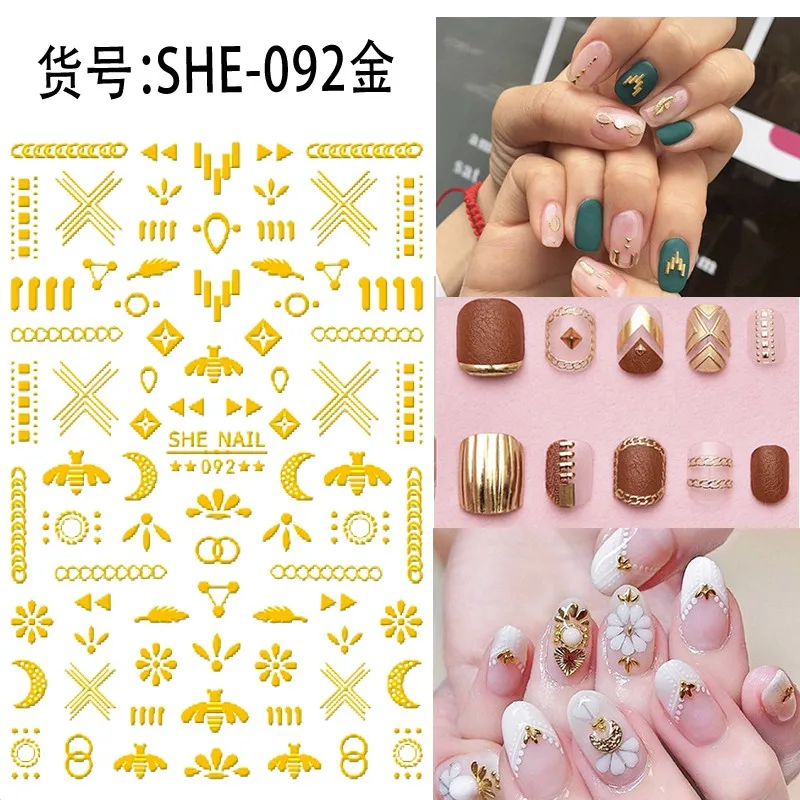 She-92 Gold 2 листа самоклеющиеся золотые наклейки для ногтей Типсы украшения Маникюр поддельные ногти аксессуары наклейки «Золотая рыбка» - Цвет: She-92 Gold