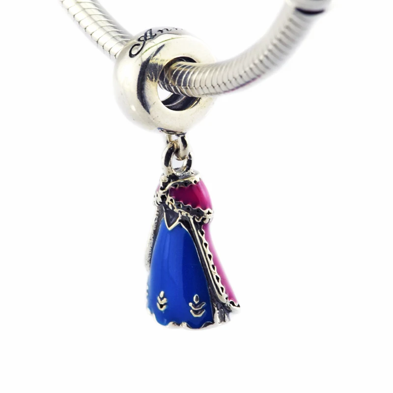 DIY подходит Pandora амулеты Браслеты Анна платье бусы с синей розовой черной эмалью