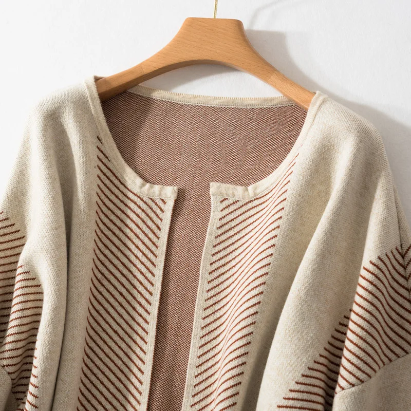 2019 весна осень женский модный кардиган пальто Дамы Полосатый пэчворк длинный