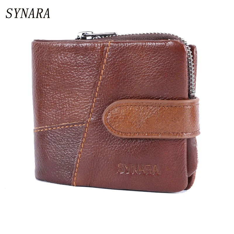 Мужской короткий кошелек SYNARA из натуральной кожи на молнии с отделением для карт