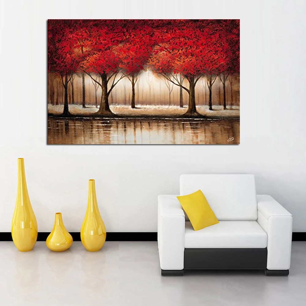 large long 100% Hand-painted 3d Modern red flower Oil Painting on Canvas landscape pictures wall Decoration for Living room | Дом и сад