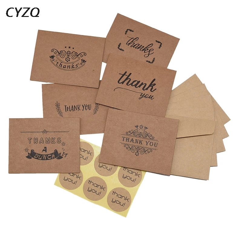 6 шт./компл. пустые благодарственные открытки из крафт бумаги конверты для