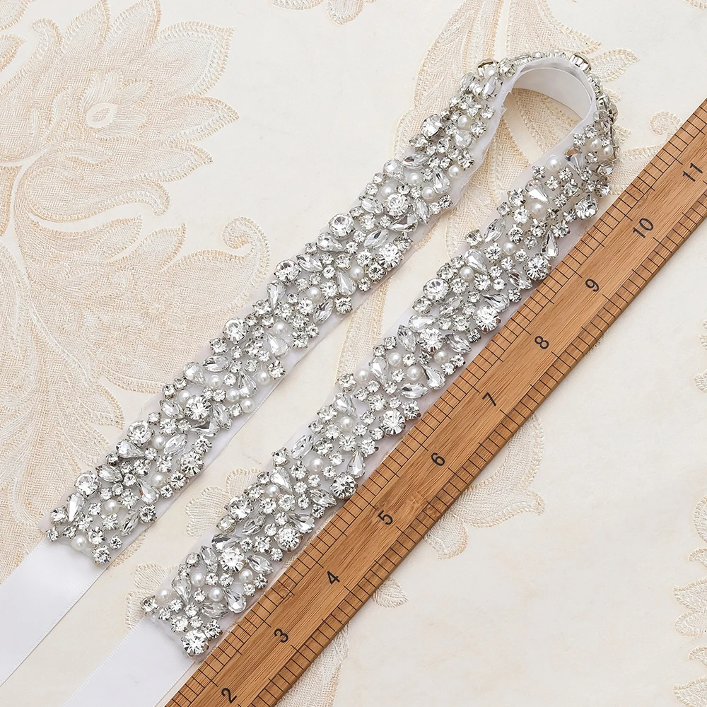 Yanstar Стразы пояс невесты жемчуг серебряный свадебный ручная вышивка стразами