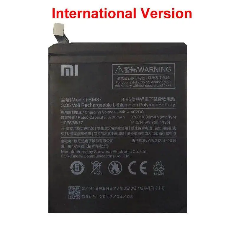 100% Оригинальная батарея Xiaomi BM37 bm37 настоящая 3800mAh для Mi 5S plus Mi5s bm 37 батареи +
