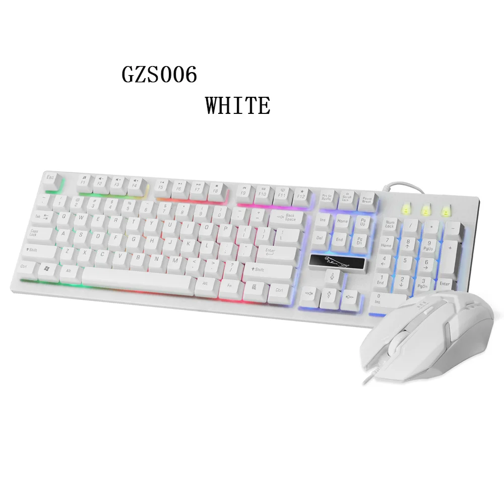 White Проводная клавиатура и мышь комбо RGB подсветка игровой USB проводной ПК геймер клавиатура мышь набор мышей черный/белый - Цвет: White