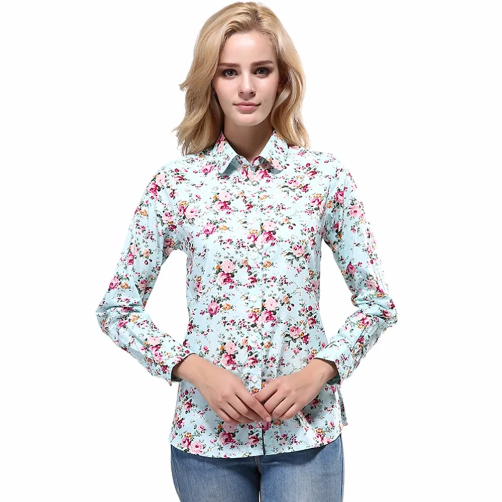 Тонкий Теплая Зима Весна Повседневная Печати Turn Down Воротник Женщин Рубашки