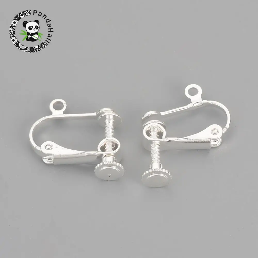 

Brass Screw Clip-on Earring Components, Silver Color, 15x17x5mm, Hole: 1.5mm