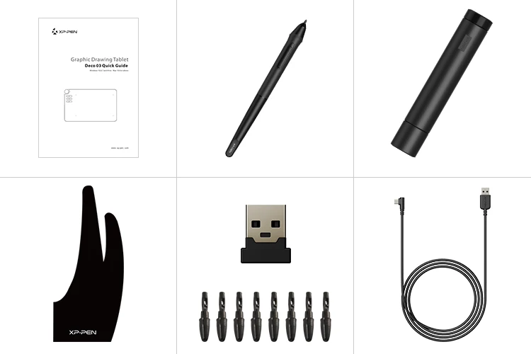 XP-Pen Deco 03 Графический Планшет для Рисования с P05 Безбатарейным Пассивным Стилусом и горячими клавишами(8192 уровней давления