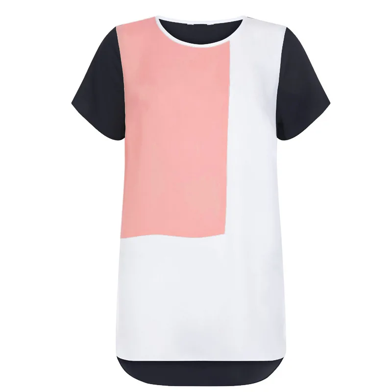 

European and American summer new chiffon T-shirt size 6XL stitching short sleeve ladies T-shirt