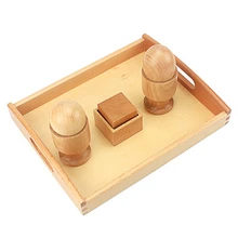 Unisex Baby Toy Montessori 3D Object Fitting Exercise Egg Ball with Cup Cube with Wooden Box Early Education Preschool Toys 2-4